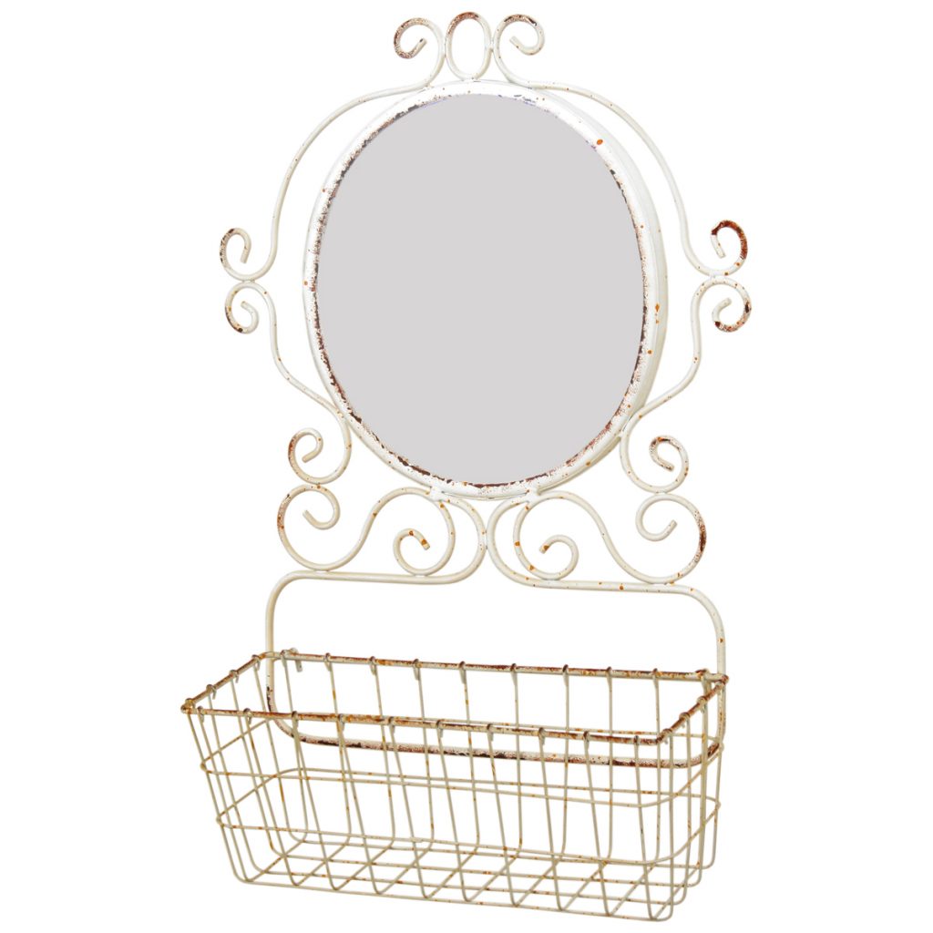 1608 Vintage White Mirror with Basket