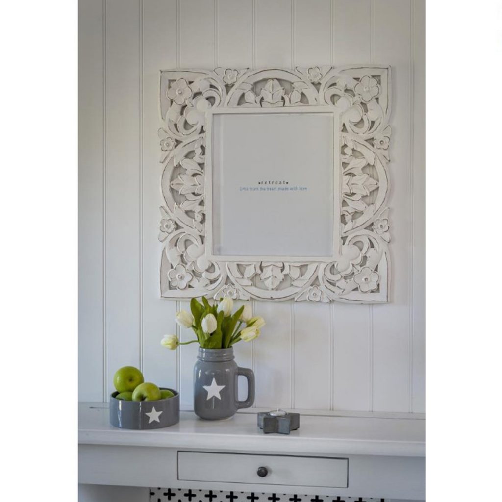 18SS80 Floral White Carved Photo Frame