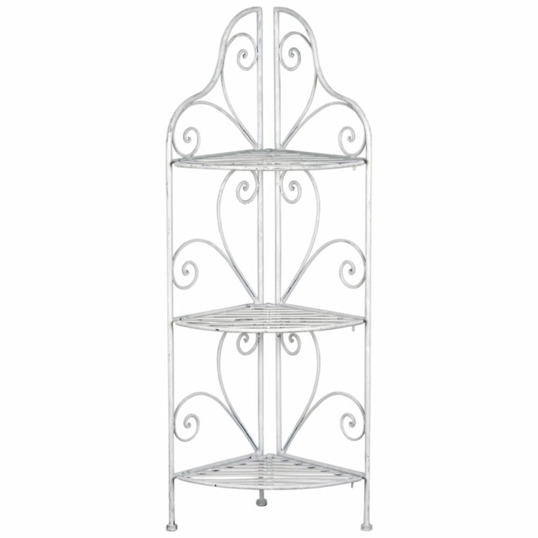 Antique White Metal Corner Stand - Interior Flair