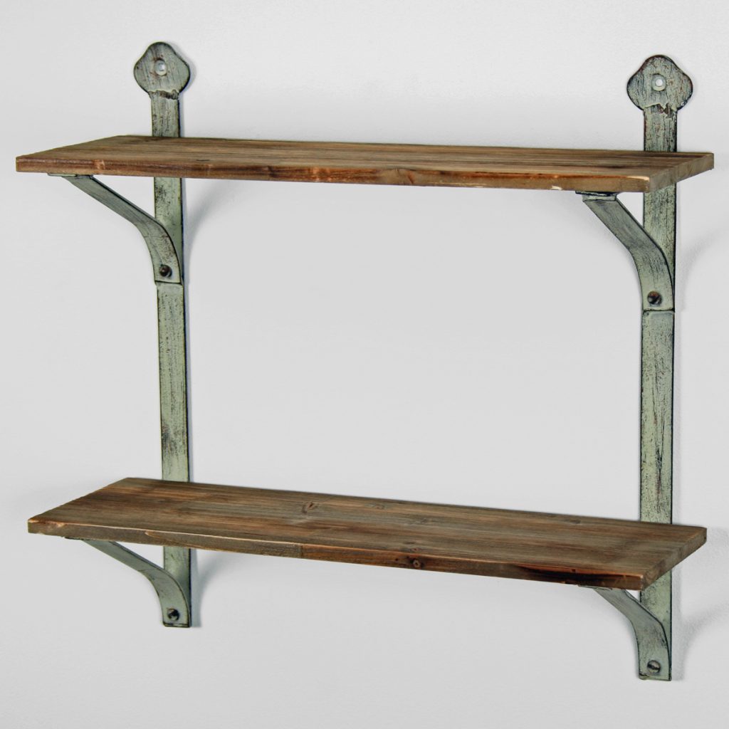 Grey Metal Wooden Double Shelves - Interior Flair