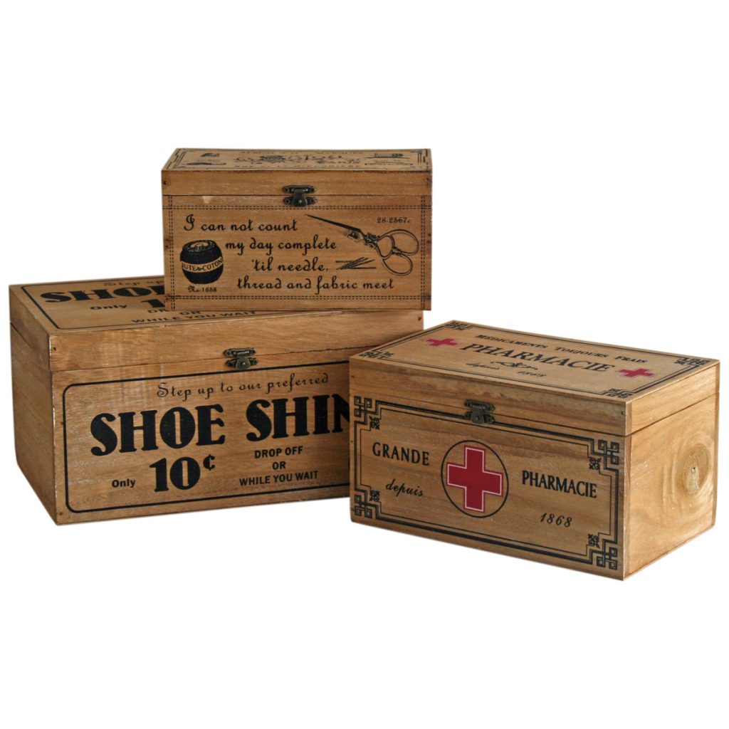 4014 Set of 3 Wooden Storage Boxes