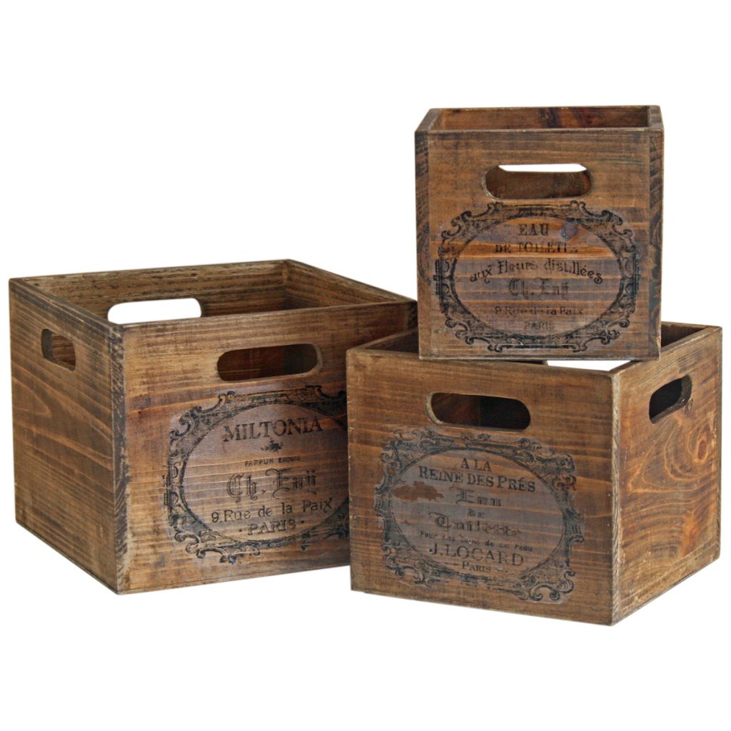 4544 Set of 3 Brown Wooden Wine Boxes