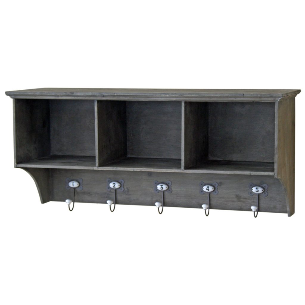 4597 Grey Wooden Shelf Unit with Hooks