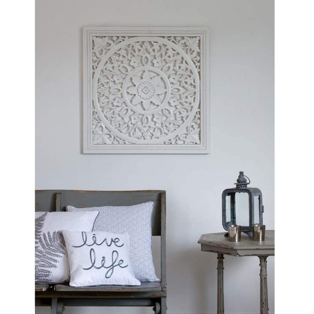 Hand Carved White Square Wall Panel - Interior Flair