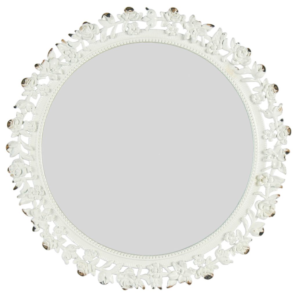 5115 Rustic Floral White Mirror on Stand