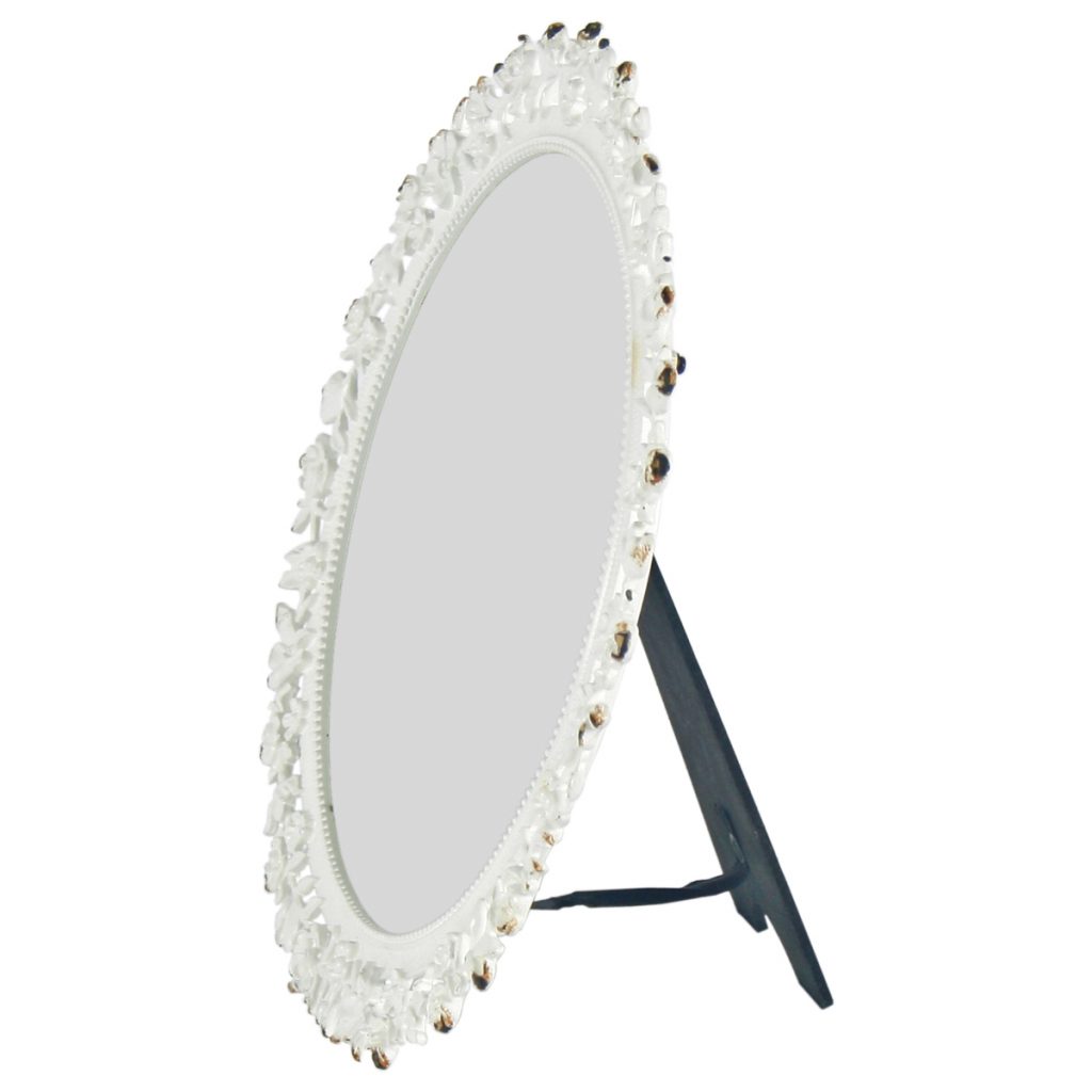 5115_1 Rustic Floral White Mirror on Stand