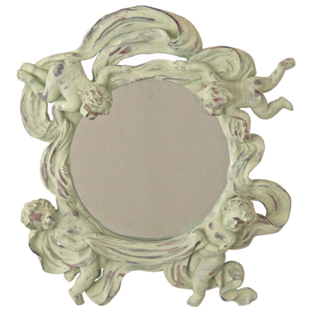 5402 Vintage Cream Angel Round Mirror