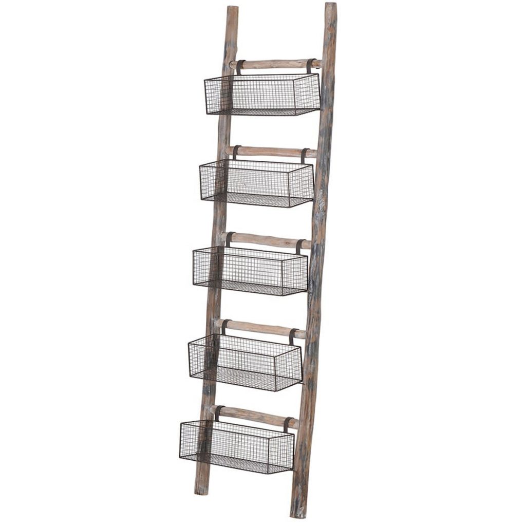 Rustic Storage Baskets Oak Ladder