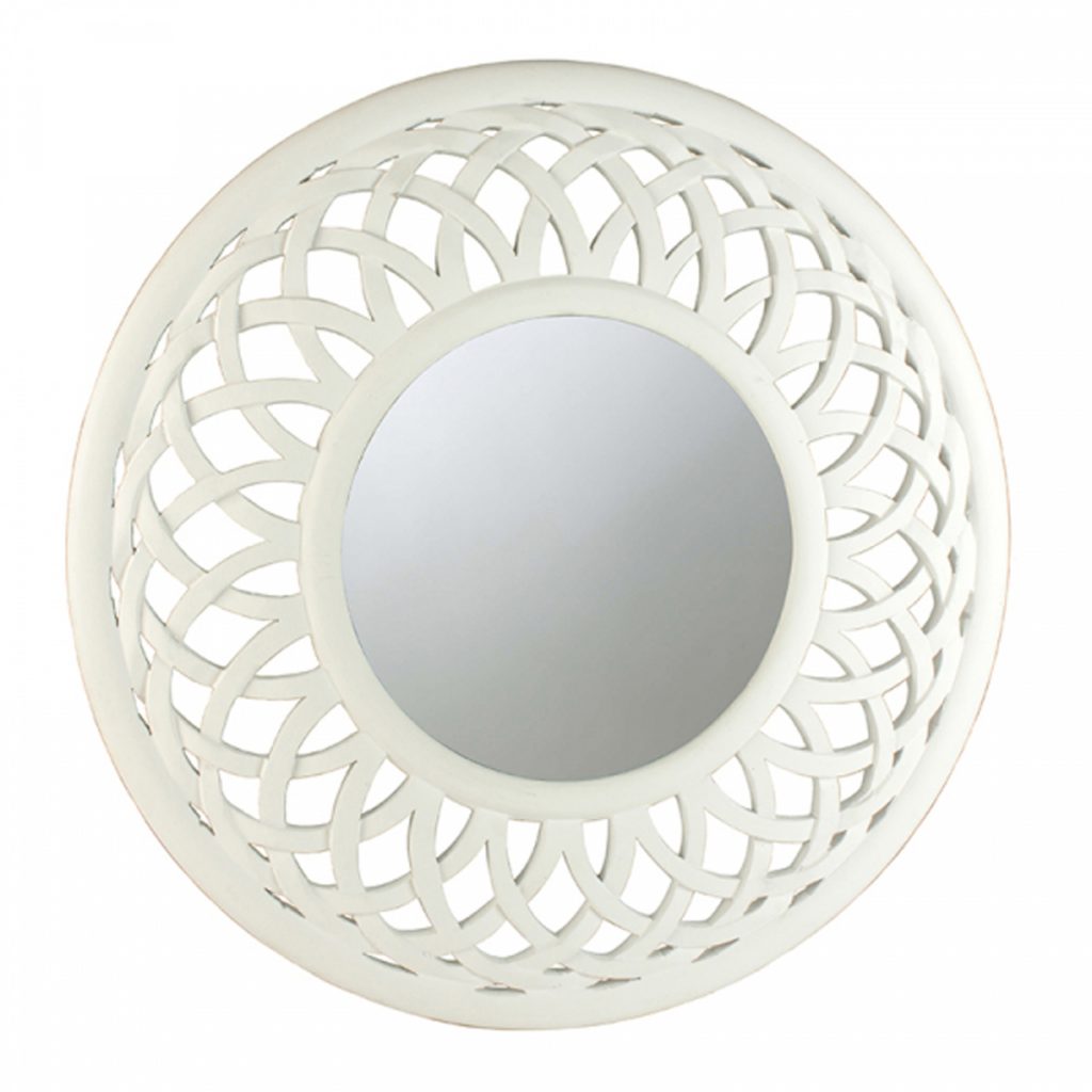 Large White Lattice Round Mirror