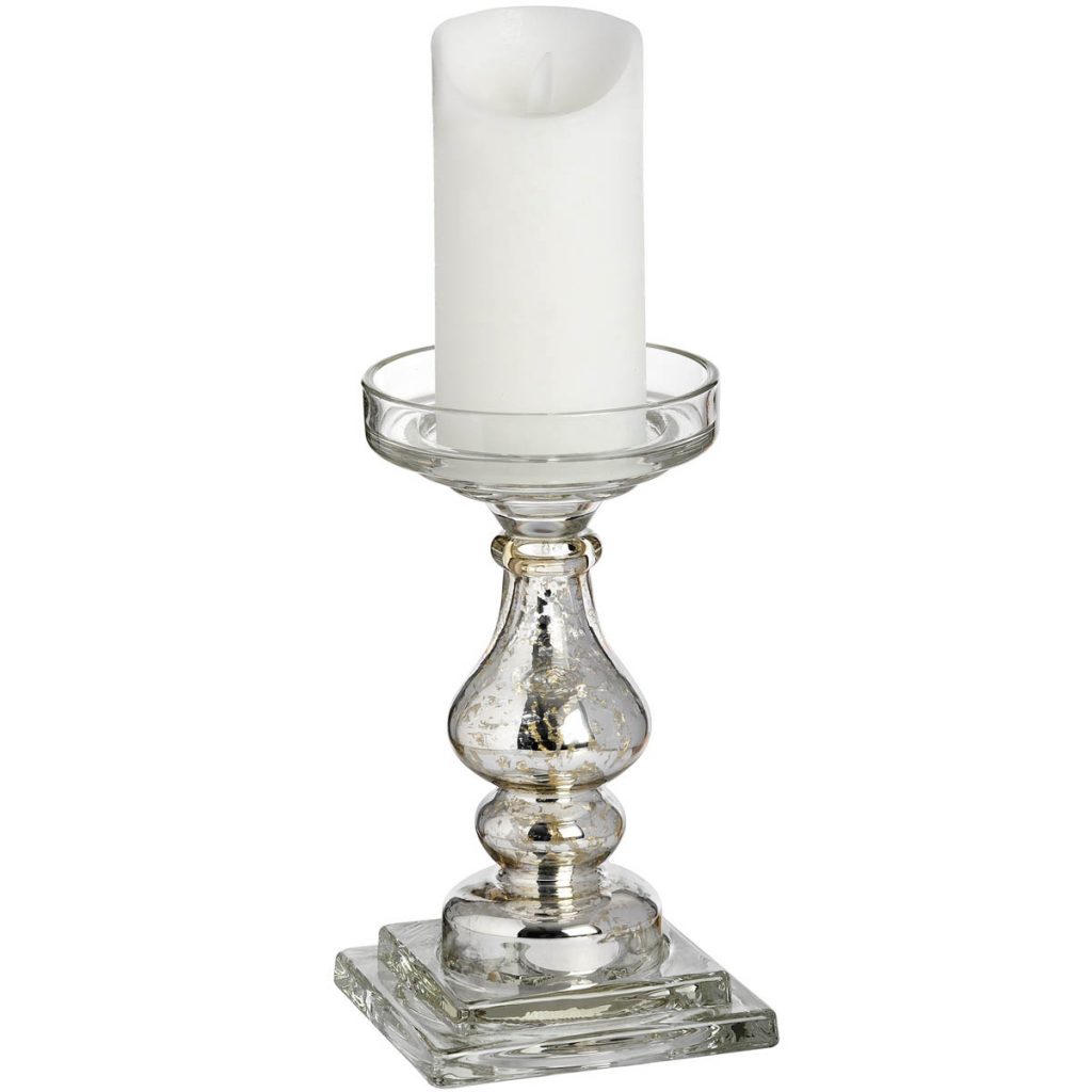 18567 Silver Glass Candlestick Candle Holder