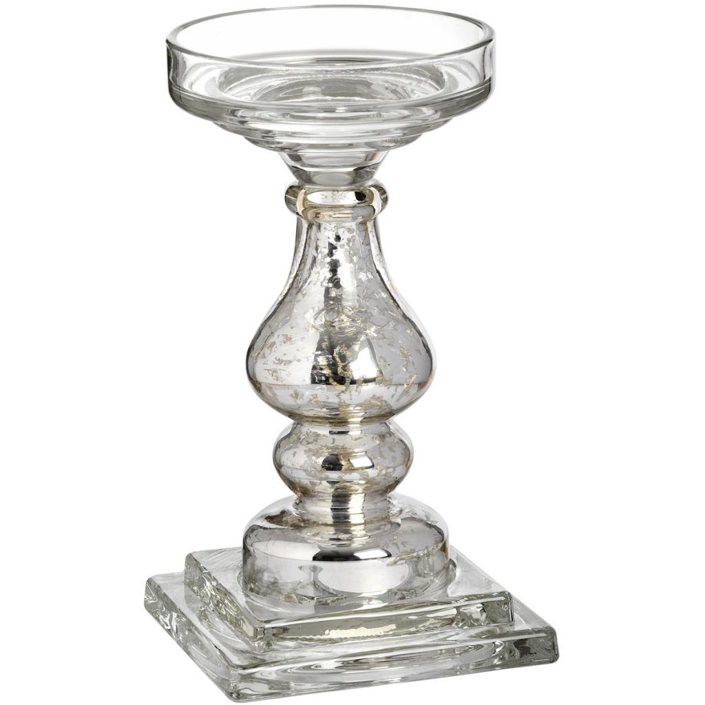 18567-b Silver Glass Candlestick Candle Holder