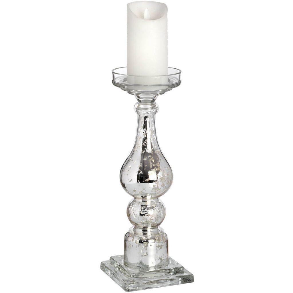 18568 Tall Silver Glass Candle Holder