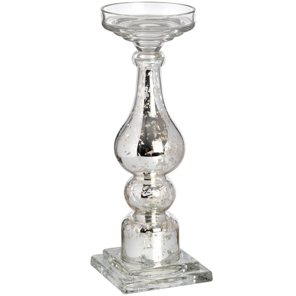 18568-b Tall Silver Glass Candle Holder