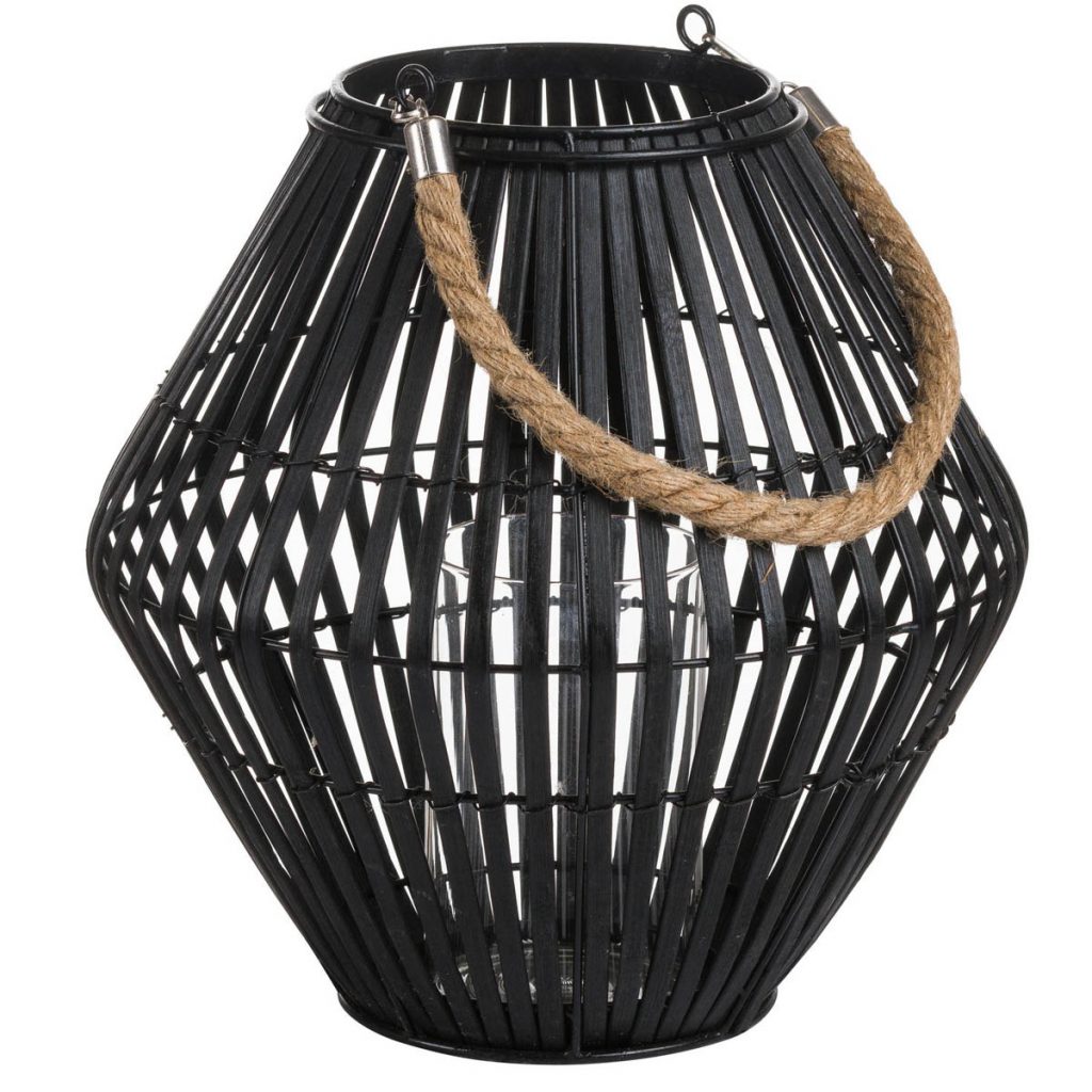 20577 Large Black Rattan Candle Lantern