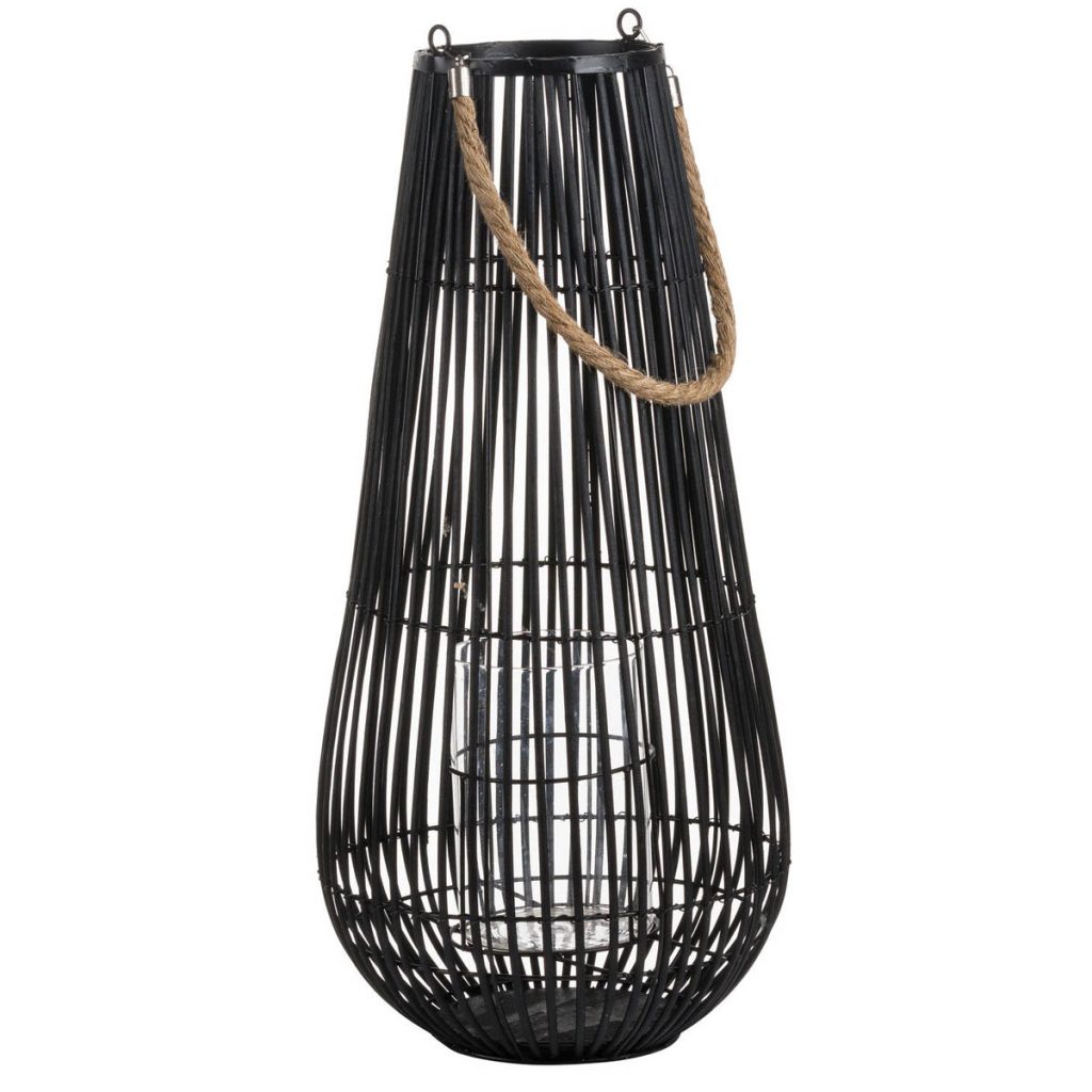 20579 Black Rattan Domed Candle Lantern