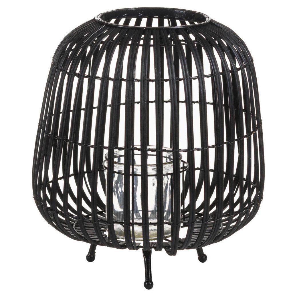 20583 Large Black Rattan Candle Lantern