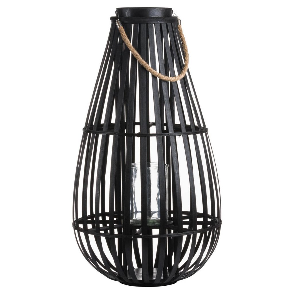 20585 Tall Large Black Rattan Floor Lantern