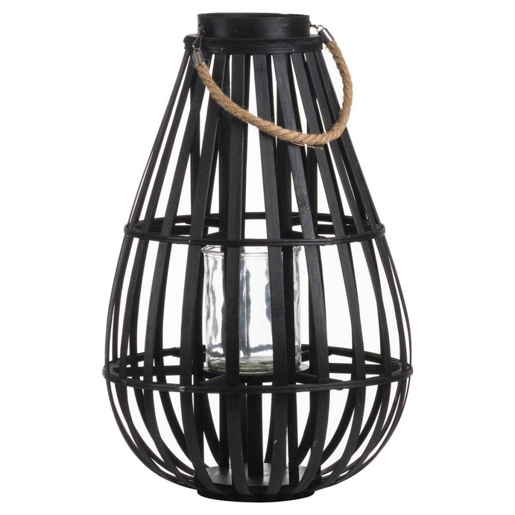 20586 Large Black Rattan Candle Floor Lantern