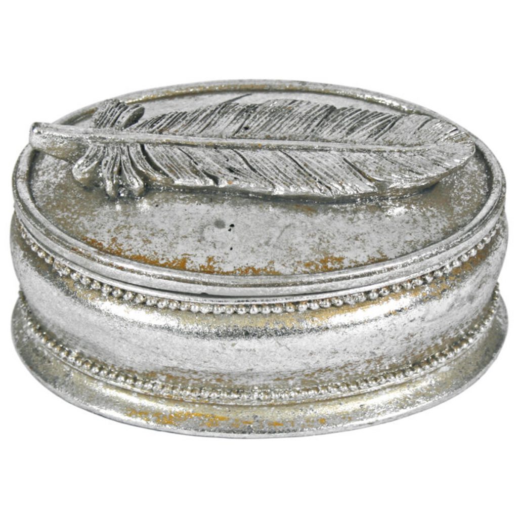 5761 Vintage Style Feather Silver Storage Box