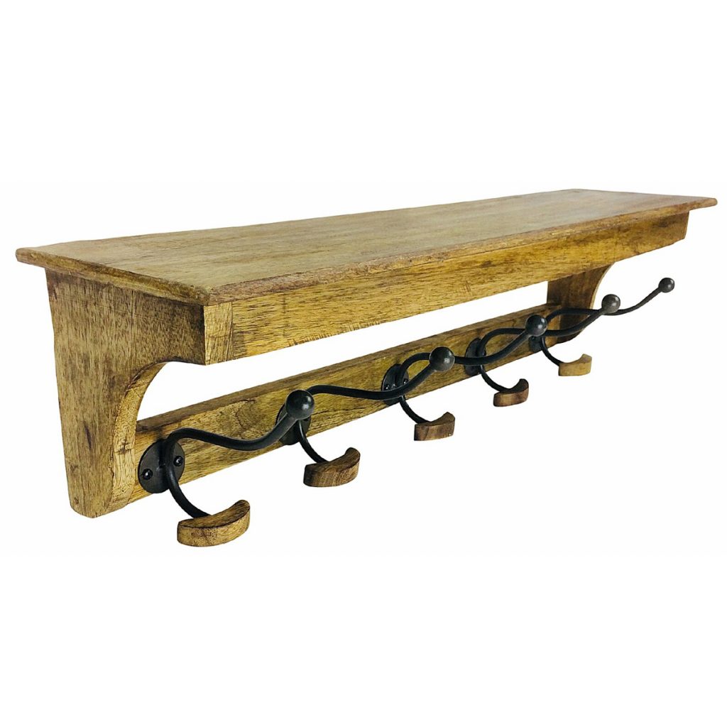 N0401 Solid Wood 5 Coat Hooks