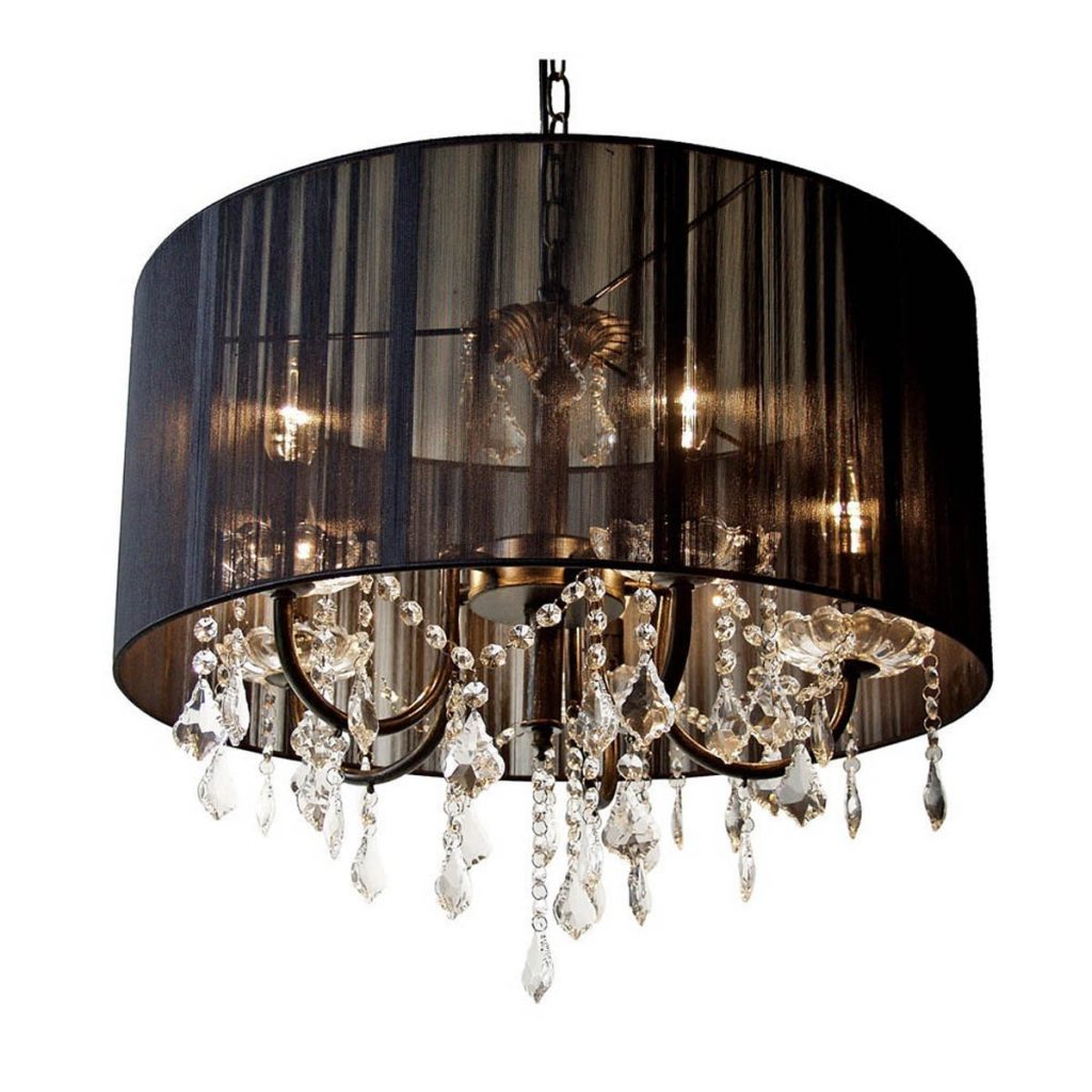 LCK167 Black Pleated Shade Glass Chandelier