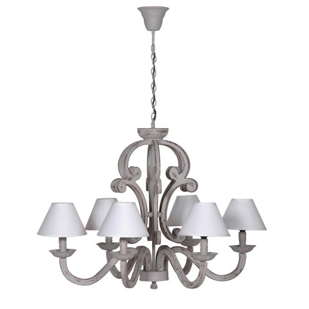 XJW072 Grey Wooden Chandelier with 6 Shades