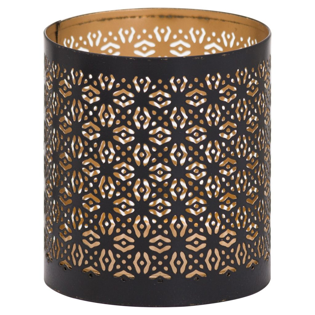 21098 Black Gold Cylinder Candle Lantern