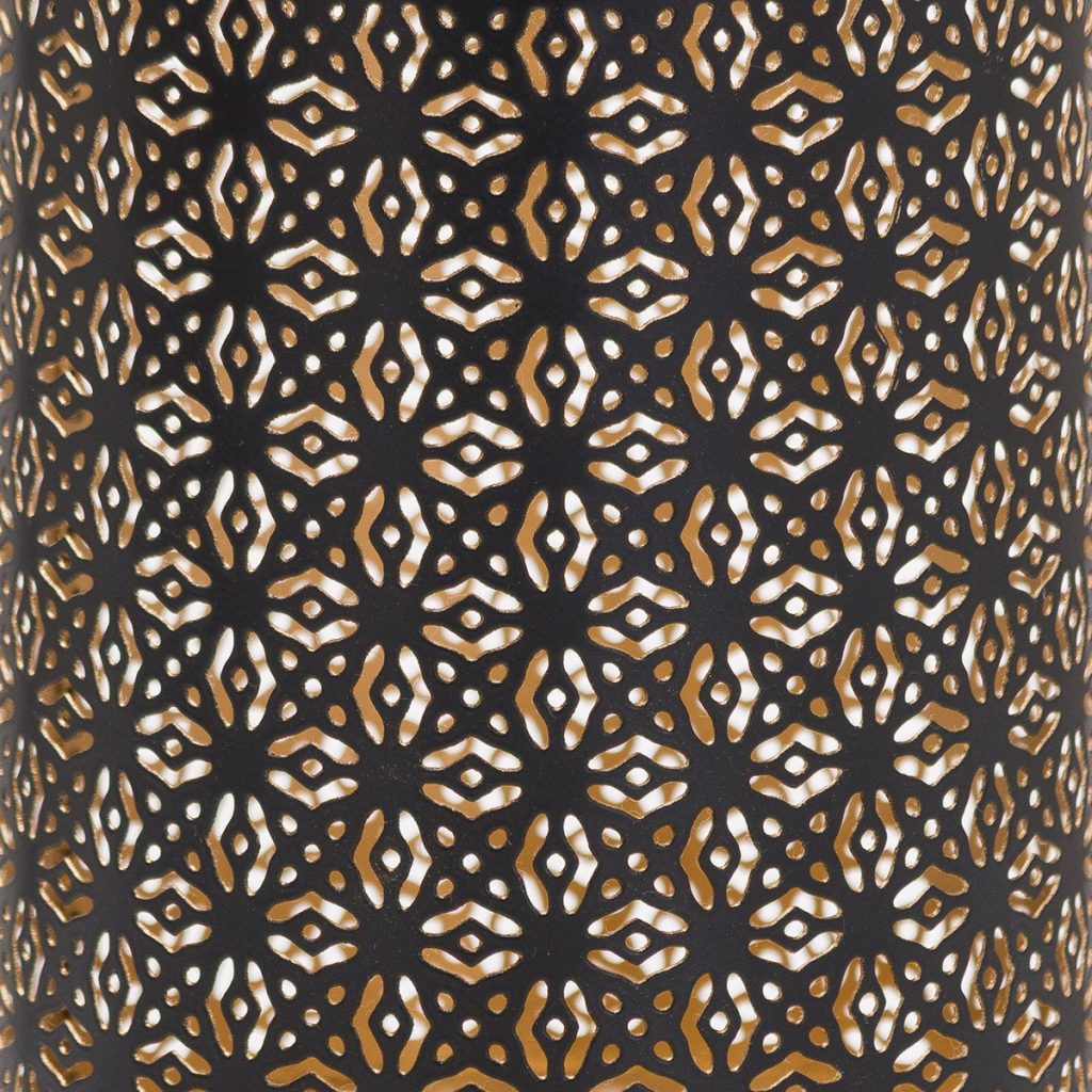 21099-a Black Gold Cylinder Medium Candle Lantern