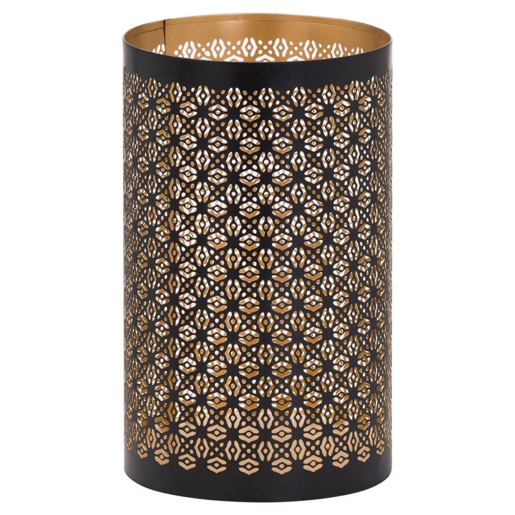 21100 Black Gold Cylinder Large Candle Lantern