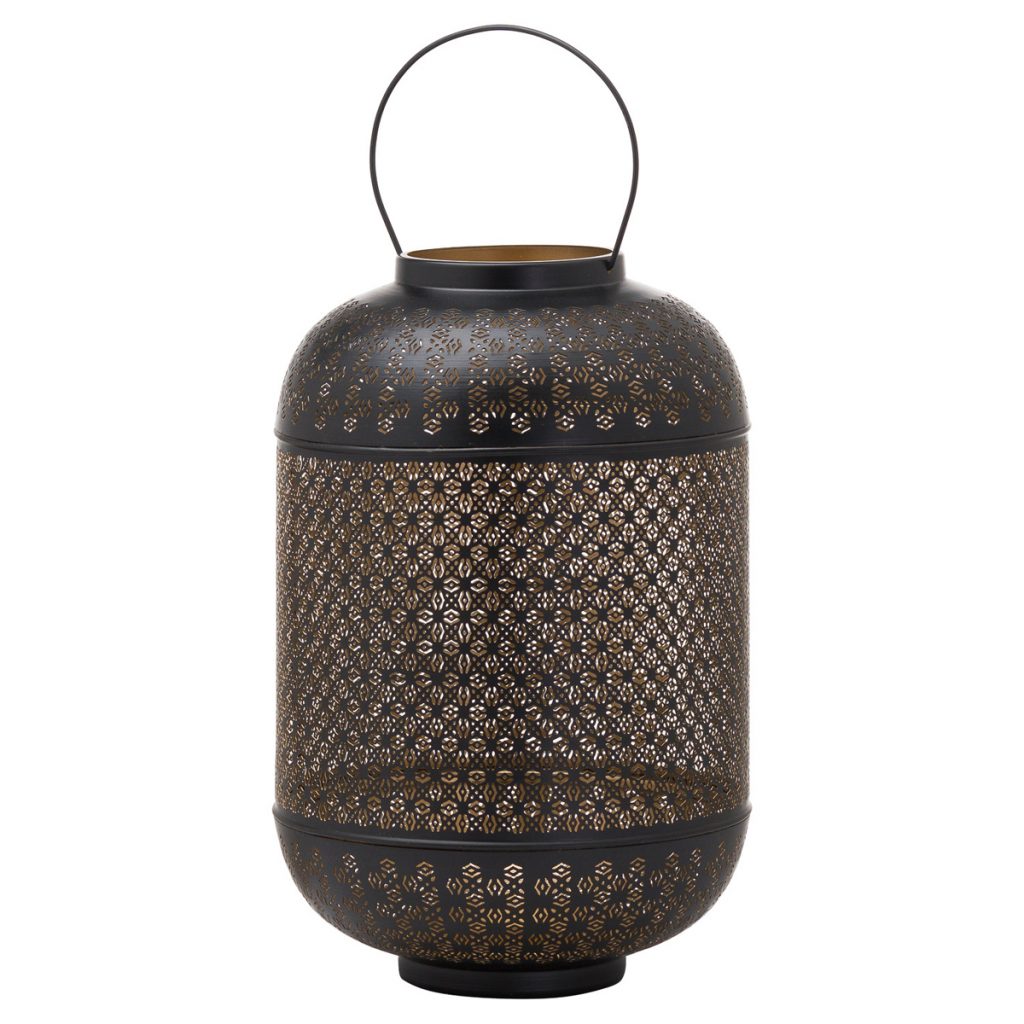 21110 Large Black Gold Domed Candle Lantern