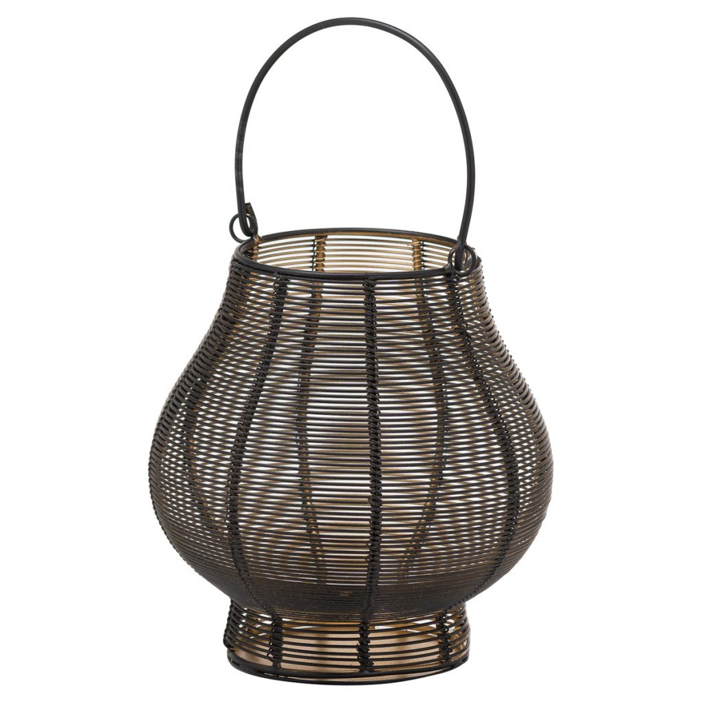 21118 Black Gold Wire Bulbous Candle Lantern