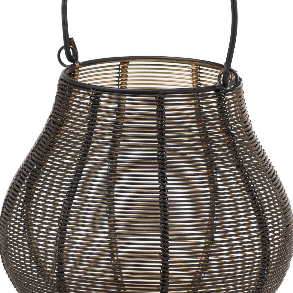 21118-a Black Gold Wire Bulbous Candle Lantern