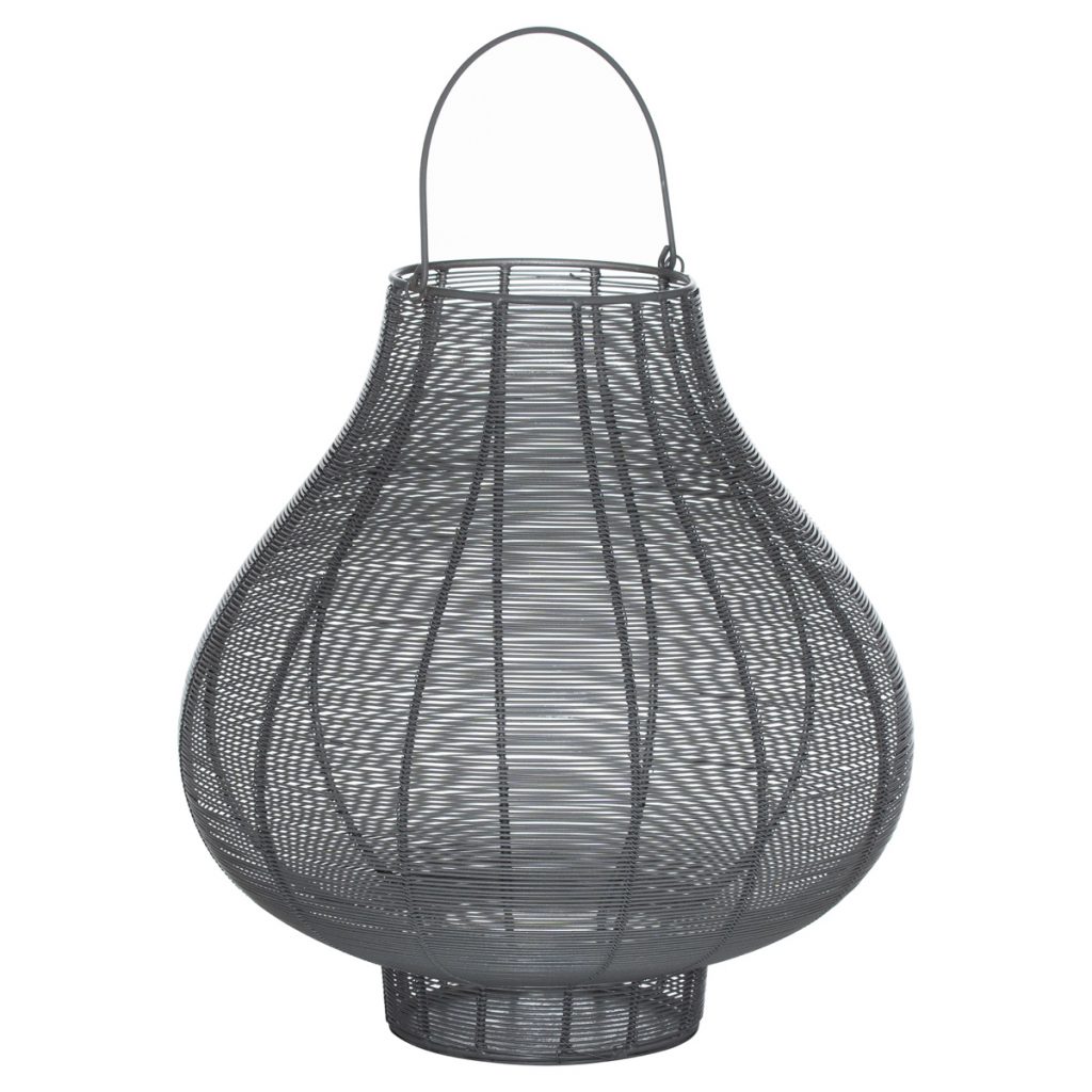 21686 Large Grey Silver Bulbous Candle Lantern