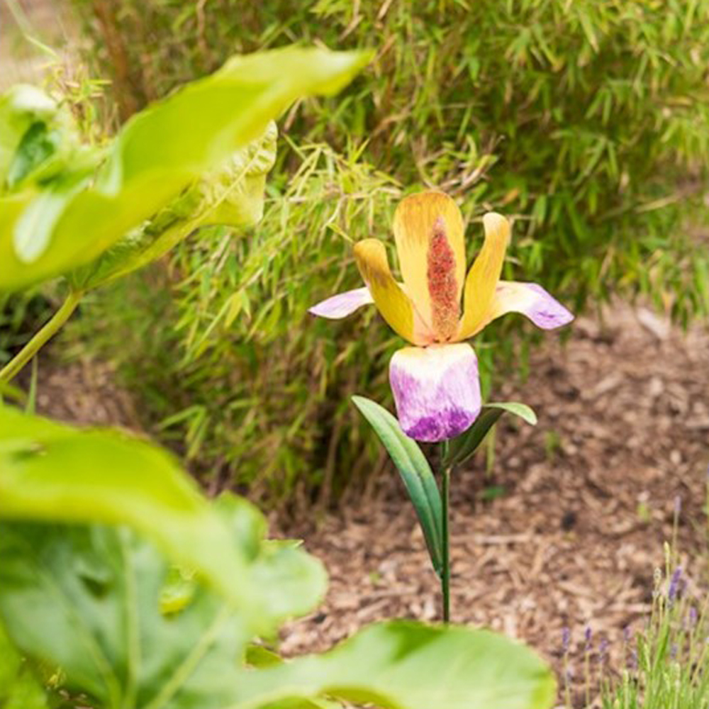 Yellow Purple Iris Floral Garden Stake 3